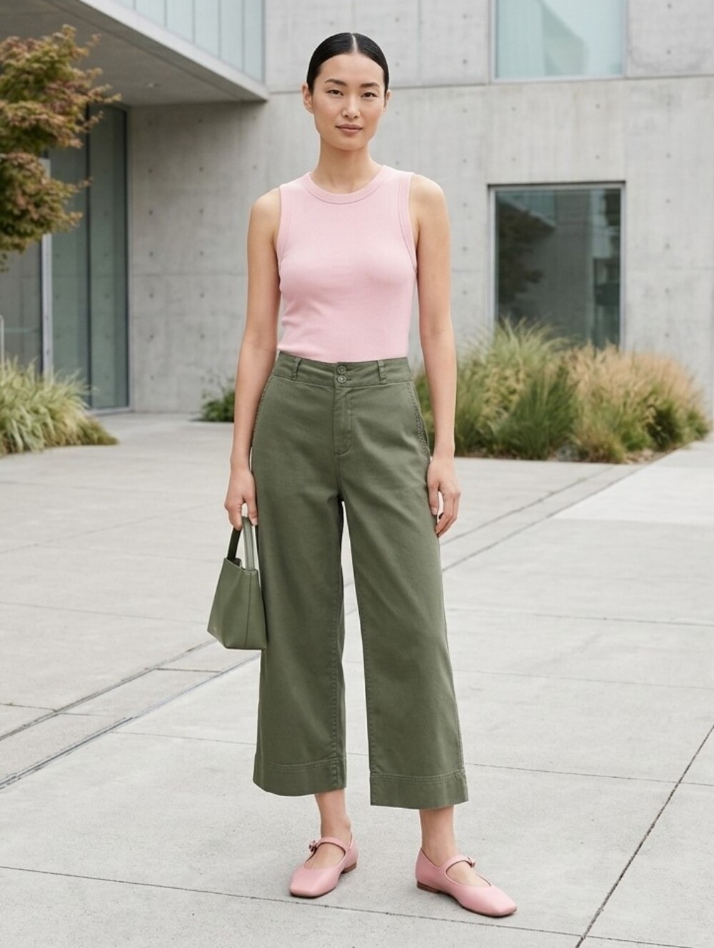 Olive Wide Leg Casual Pants